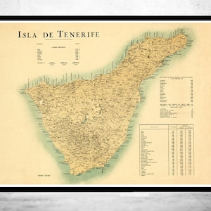 Old Map of Tenerife Canary Islands 1910 Vintage Map  | Vintage Map Wall Art Print | Large Map Print | Home Decor Wall Art