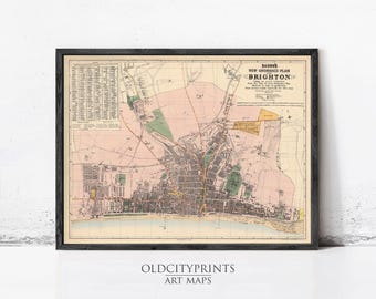 Old Brighton Map 1890 England United Kingdom Vintage Map  | Wall Map Print