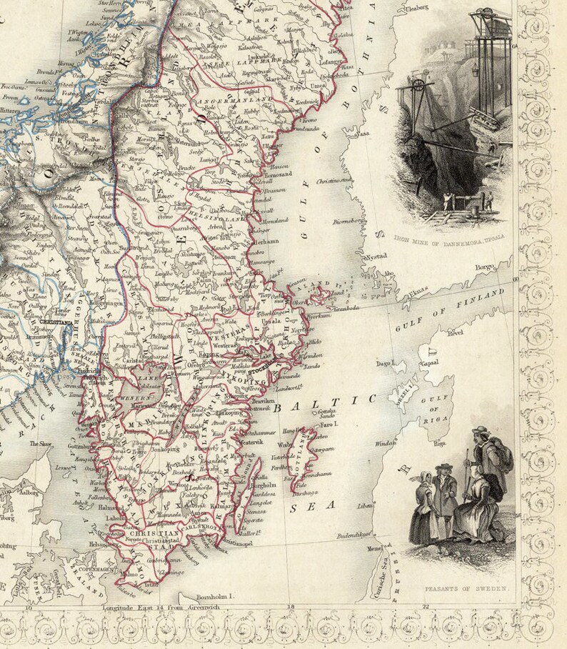 Alte Karte von Norwegen und Schweden 1851 Skandinavien antike Etsy