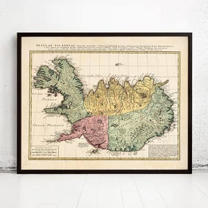 Old Vintage Map of Iceland islandia 1761 Vintage Map | Vintage Map Wall Art Print | Large Map Print | Home Decor Wall Art