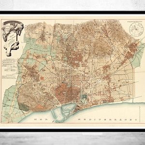 Old Map of Barcelona Spain Cataluña 1890 Vintage map of Barcelona  | Vintage Map Wall Art Print | Large Map Print | Home Decor Wall Art