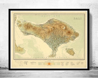 Old Map of Bali Indonesia 1935 Vintage Map | Vintage Poster Wall Art Print | Wall Map Print |  Old Map Print