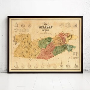 Old Map of Roxbury Boston 1849  | Vintage Map Wall Art Print | Large Map Print | Home Decor Wall Art