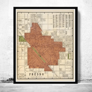 Old Map of Fresno California 1920 Vintage Map | Vintage Map Wall Art Print | Large Map Print | Home Decor Wall Art