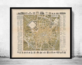 Old Map of Milan Milano 1871  Italy  | Vintage Poster Wall Art Print | Wall Map Print | Old Map Print