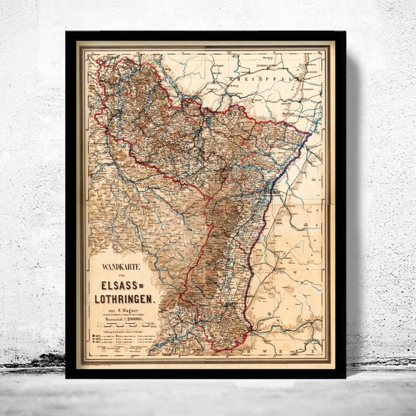 Alte Karte von Elsass-Lothringen Elsass-Mosel 1885 | Vintage Poster Wand kunstdruck | Wandkarte drucken | Alter Kartendruck