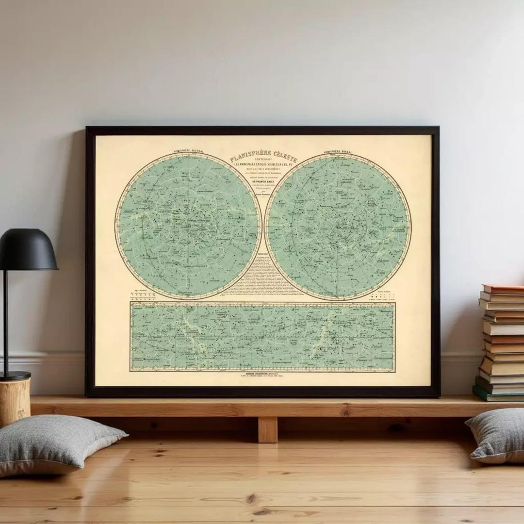 Planisphere Print Vintage Celestial Planisphere 1938 Showing Main Stars | Wall Map Print ...