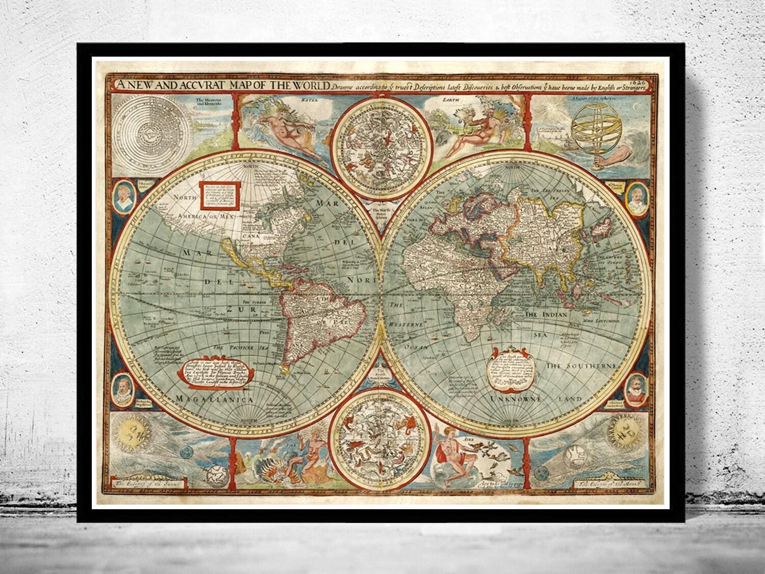 1627年 世界地図 古地図ポスター Rand MqNally製 1627年 世界地図 古地図ポスター Rand MqNally製
