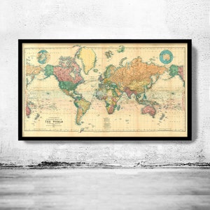 Beautiful World Map Vintage Atlas 1898 Mercator projection  | World Map Gifts World Map Print | Vintage World Map | World Map Wall Art