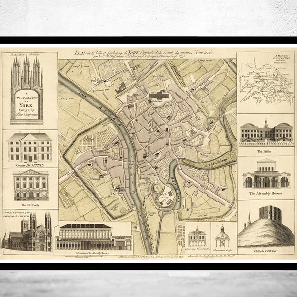 Alte Landkarte York England 1750 Vereinigtes Königreich Vintage Landkarte | Vintage Poster Wand Kunst Druck | Wall Map Print | Alte Landkarte Print