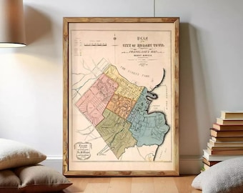 Vintage Hobart Australia Map Print 1854 | City Plan Wall Art