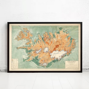 Old Map of Iceland Islandia 1928 Vintage Map of Iceland  | Vintage Map Wall Art Print | Large Map Print | Home Decor Wall Art