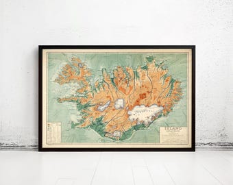 Beautiful Old Map of Iceland Islandia 1928 Vintage Map of Iceland  | Vintage Map Wall Art Print | Large Map Print | Home Decor Wall Art