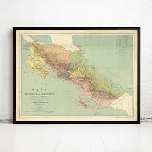 Old Map of Costa Rica 1889 Vintage Map | Vintage Map Wall Art Print | Large Map Print | Home Decor Wall Art