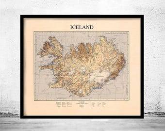 Vintage Map of Iceland Islandia Vintage Map Iceland | Vintage Map Wall Art Print | Large Map Print | Home Decor Wall Art