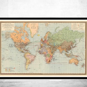 World Map Vintage Atlas 1899 German Edition Vintage Map | World Map Gift World Map Print | Vintage World Map | World Map Wall Art