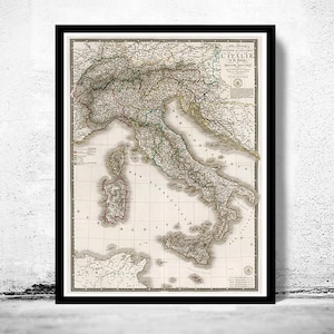 Old Map of Italy 1836, Europe Antique Mediterranean Sea  | Vintage Map Wall Art Print | Large Map Print | Home Decor Wall Art