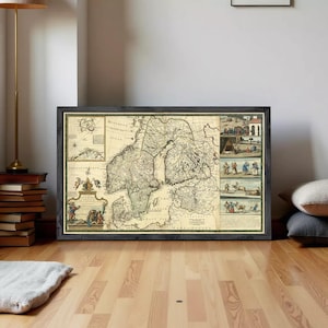 Old Map of Sweden and Denmark 1720 Vintage Map | Wall Map Print