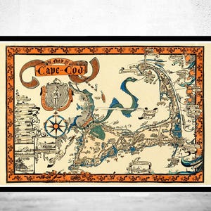 Old map of Cape Cod Massachusetts 1926 Vintage Map | Vintage Map Wall Art Print | Large Map Print | Home Decor Wall Art