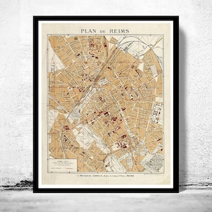 Old Map of Reims France 1926  | Vintage Map Wall Art Print | Large Map Print | Home Decor Wall Art