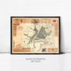 Old Map of Malaga Spain 1883 Vintage map Malaga Espana | Wall Map Print