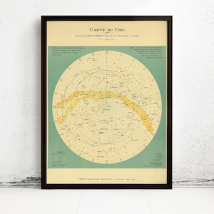 Old Celestial Map 1937 Carte Du Ciele Sky Constellation | Wall Map Print