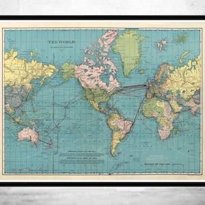 World Map Vintage Atlas 1924 Mercator projection  | World Map Gift World Map Print | Vintage World Map | World Map Wall Art