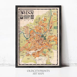 Vilnius Lithuania 1930 Vintage Map Print | Wall Decor Art Retro Style