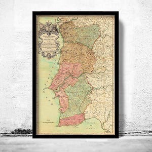 Old Map of Portugal 1730 Mapa de Portugal Portuguese Map Vintage Map | Vintage Map Wall Art Print | Large Map Print | Home Decor Wall Art