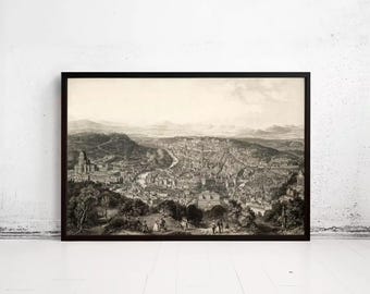Old Panoramic View of Rome City Engraving Italy 1860 Vatican | Wall Map Print