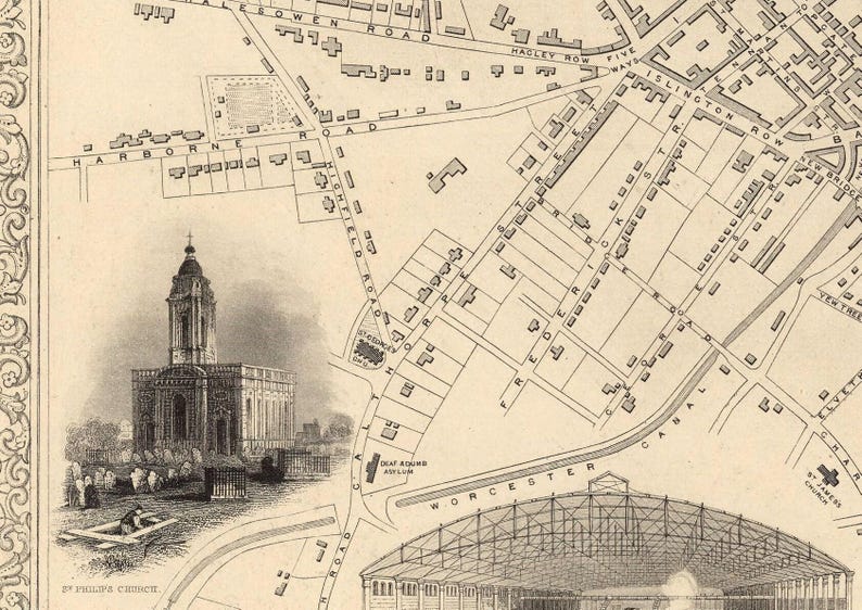 Old Map of Birmingham United Kingdom 1851 Vintage Map | Wall Map Print ...