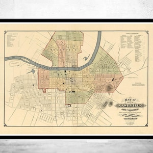 Beautiful Old Map of Nashville Tennessee 1877 vintage Map | Vintage Map Wall Art Print | Large Map Print | Home Decor Wall Art