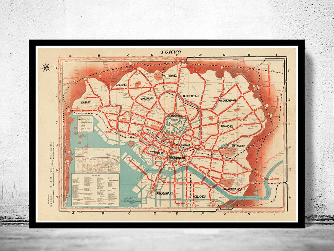 Beautiful Old Map of Tokyo Japan 1929 Vintage Map | Wall Map Print - Etsy