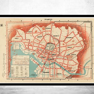 Old Map of Tokyo Japan 1929 Vintage Map | Vintage Map Wall Art Print | Large Map Print | Home Decor Wall Art