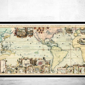 Old World Map 1719 Vintage Map New Discoveries | World Map Gift World Map Print | Vintage World Map | World Map Wall Art | Large Map Print