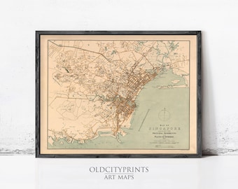 レトロ地図オーストラリア　アデレードブリスベンSingaporeMalaysia Singapore Map - Antique Reproduction - Dated 1905 - City Plan