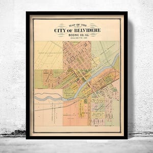 Old map of Belvidere Illinois 1886 Vintage Map | Vintage Map Wall Art Print | Large Map Print | Home Decor Wall Art