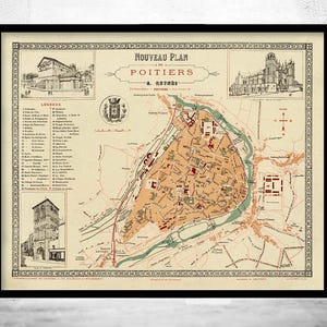 Old Map of Poitiers France 1896 Vintage Map | Vintage Map Wall Art Print | Large Map Print | Home Decor Wall Art