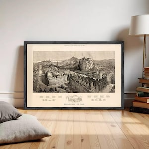 Marvellous Edinburgh Vintage Panoramic View in 1886 Edinbourg Scotland | Wall Map Print