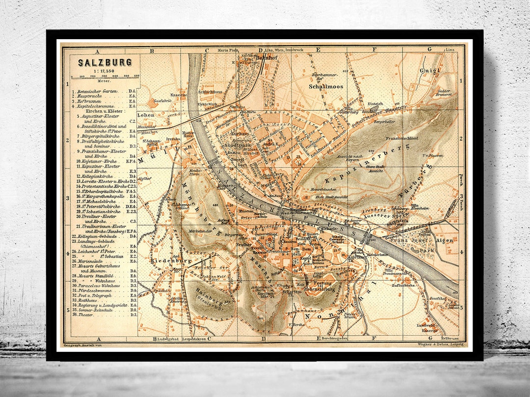 Old Map of Salzburg Austria 1909 Vintage Poster Wall Art Print Wall Map Print Old Map Print - Etsy