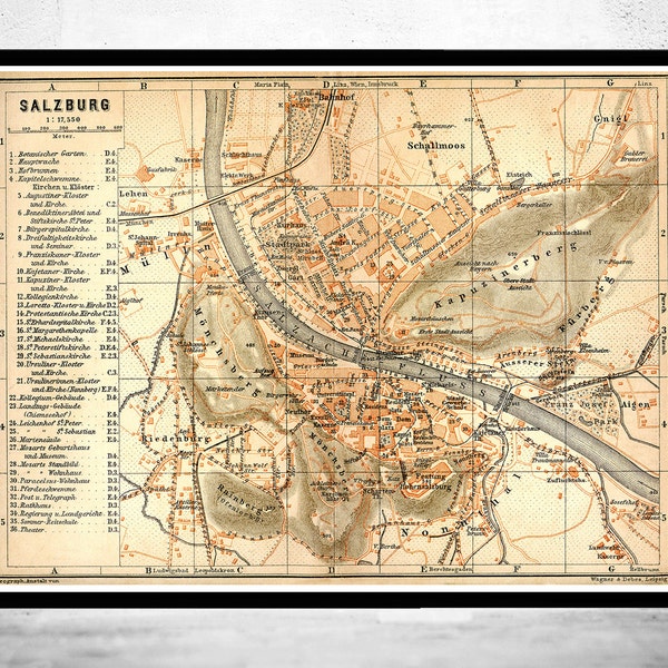 Old Map of Salzburg  Austria 1909  | Vintage Poster Wall Art Print | Wall Map Print | Old Map Print