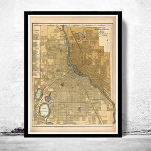 Old map of Minneapolis 1901 Vintage Map | Vintage Map Wall Art Print | Large Map Print | Home Decor Wall Art