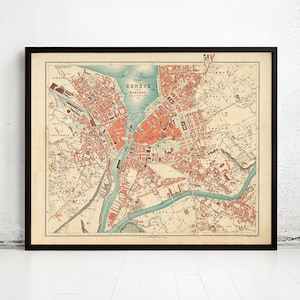 Old Map of Geneve Switzerland 1908 Vintage Map | Vintage Map Wall Art Print | Large Map Print | Home Decor Wall Art
