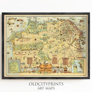 Old Map of San Francisco 1927 Pictorial Map  | Vintage Map Wall Art Print | Large Map Print | Home Decor Wall Art