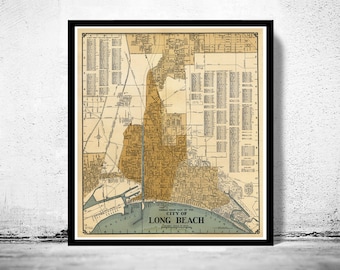 Old Map of Long Beach California 1920 Vintage Map | Vintage Poster Wall Art Print | Wall Map Print | Old Map Print