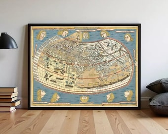 Medieval Old Map of The World 1486 Claudius Ptolemy | Vintage World Map Wall Map Print
