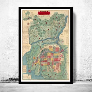 Beautiful Old Map of Osaka City Japan 1877 Vintage Map | Vintage Map Wall Art Print | Large Map Print | Home Decor Wall Art