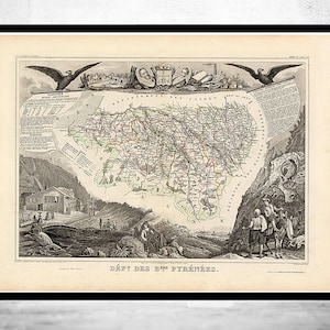 Old Map of Pyrenees Pirineus 1845 Vintage Map | Vintage Map Wall Art Print | Large Map Print | Home Decor Wall Art