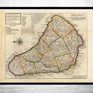 Old Map of  Barbados Antilles 1736 Vintage Map | Vintage Map Wall Art Print | Large Map Print | Home Decor Wall Art