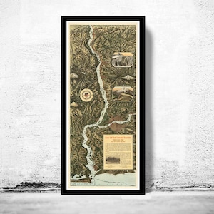 The Columbia River  Through the Cascade Mountains to the Pacific Ocean 1905  | Vintage Map Wall Art Print | Large Poster Print